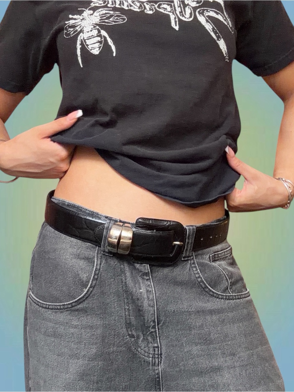 Classic Black Leather Belt with Silver Buckle - Women Accessories